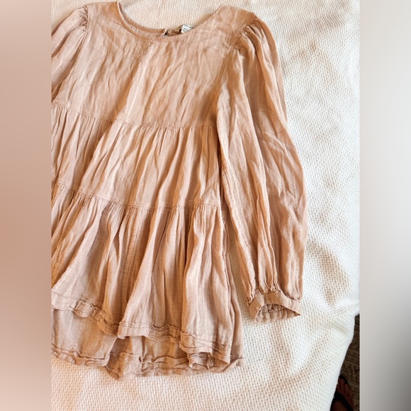 AMERICAN EAGLE Long Sleeve Taupe Blush Pink Tiered Babydoll Blouse w Open Back - Picture 8 of 16